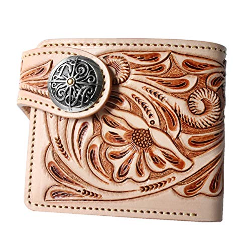 レザークラフト　カービング　二つ折り財布　ハーマンオーク・ツーリングレザー レザークラフト カービング 二つ折り財布 ハーマンオーク